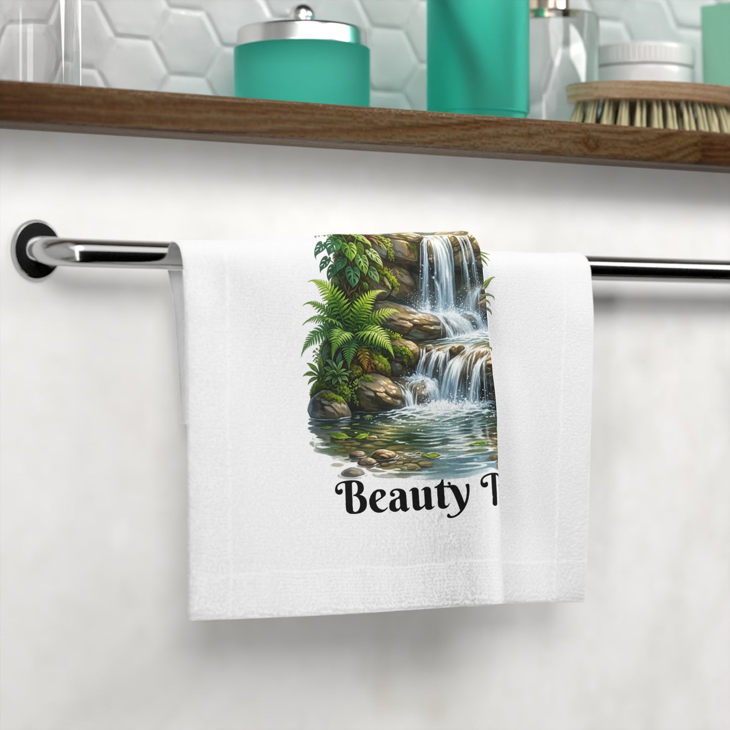 Tropical Print Face Towel - "It's My Beauty Time!" Decorative Bathroom Towel, Guest Towel, Gift for Her, Salon Spa Accessories