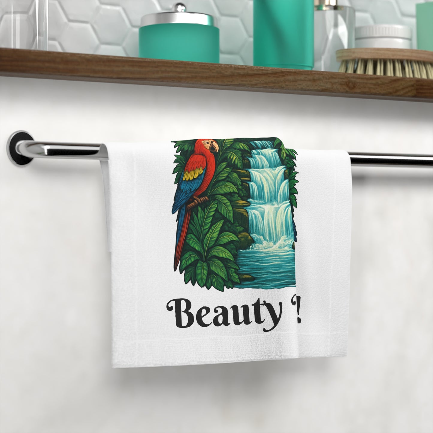 Beauty Time Tropical Face Towel - Decorative Bathroom Towel, Guest Towel, Gift for Her, Spa Accessories, Parrot Print Towel