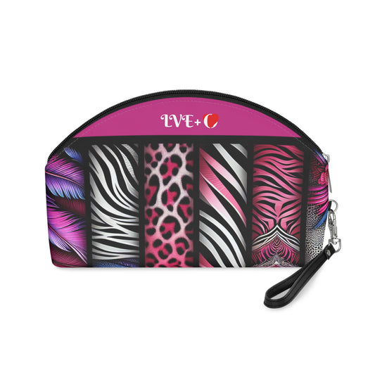 Botanical Animals Pink Makeup Bag - Small Cosmetics Bag, Cheetah Zebra Leopard Case, Safari Animal Lover Gift, Toiletry Bag,