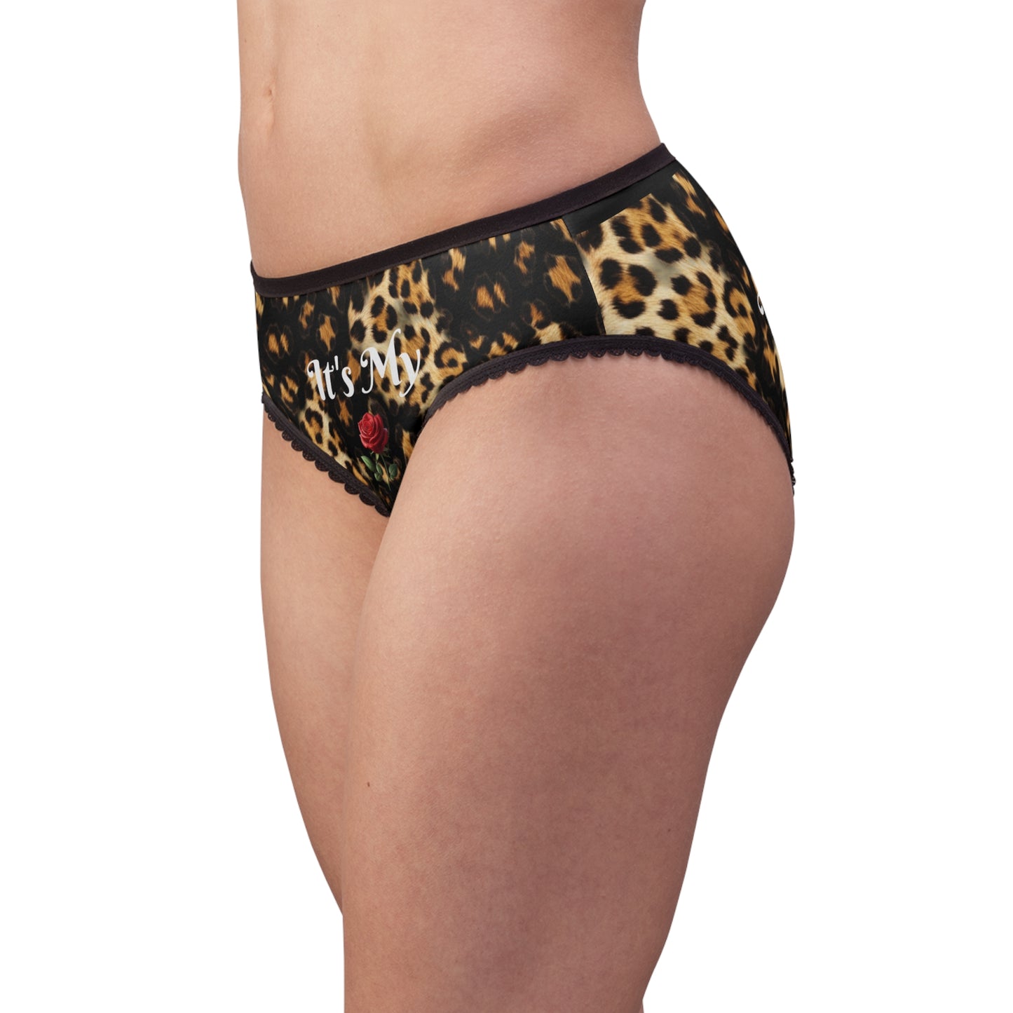 Women's Leopard Briefs — "It's My Beauty Time" Rose Print, Women's Underwear, Leopard Panties