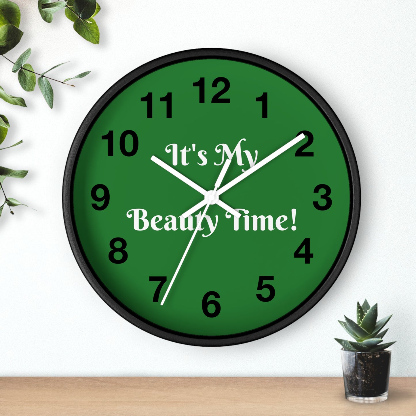 Wall Clock – "It's My Beauty Time!", Green Vanity Clock, Salon and Spa Clock