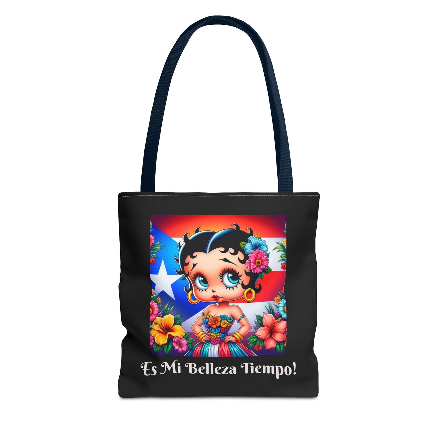 Betty Boop 'Es Mi Belleza Tiempo!' Black Tote Bag – Cute Puerto Rican Flag Floral Purse, Stylish Carryall, Chic Handbag