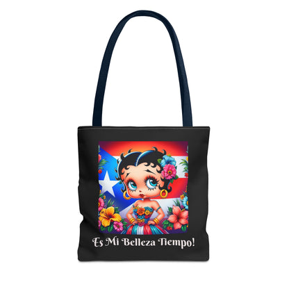Betty Boop 'Es Mi Belleza Tiempo!' Black Tote Bag – Cute Puerto Rican Flag Floral Purse, Stylish Carryall, Chic Handbag
