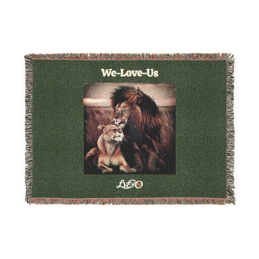 Woven Blanket Green “We-Love-Us”, Chair Throw Blanket, Couch Blanket, Bed Blanket, Cuddle Blanket, Majestic Loving Lions