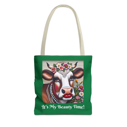Captivating Cow Green Tote Bag - Cute Farm Animal Carryall, Funny Barnyard Chic Tote, Back To School,  Shopping Bag, Cow Print Purse