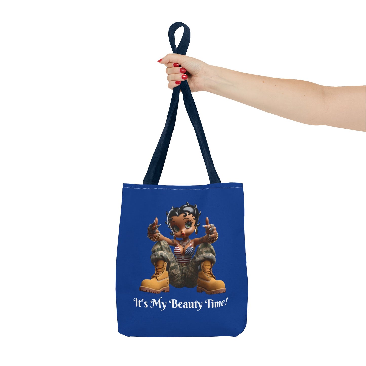 Patriotic Betty Boop Blue Tote Bag - USA Military Appreciation - Unique Shoulder Handbag for Shopping, Travel, Work - Stylish Carryall, Fun Cartoon Design