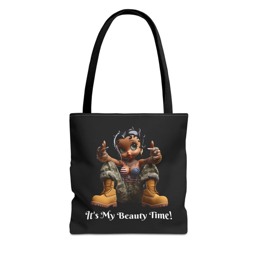 Patriotic Betty Boop Black Tote Bag - USA Military Appreciation - Unique Shoulder Handbag for Shopping, Travel, Work - Stylish Carryall, Fun Cartoon Design