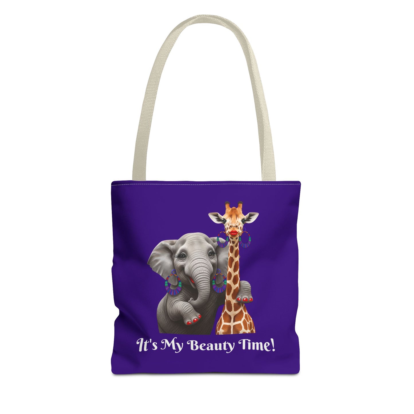 Tote Bag Purple Cute Elephant & Giraffe - Funny Carryall, Stylish Handbag, Essentials Purse