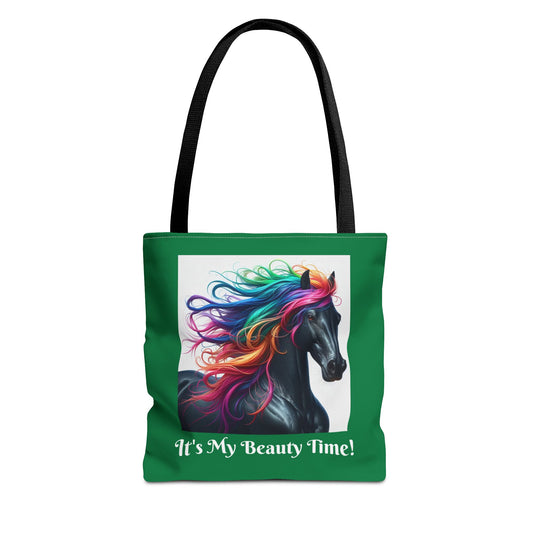 Tote Bag Green Colorful Hair Horse - Vibrant Animal Print Shoulder Bag, Horse Lover Gift, Unique Artwork Grocery Tote, Market Tote,