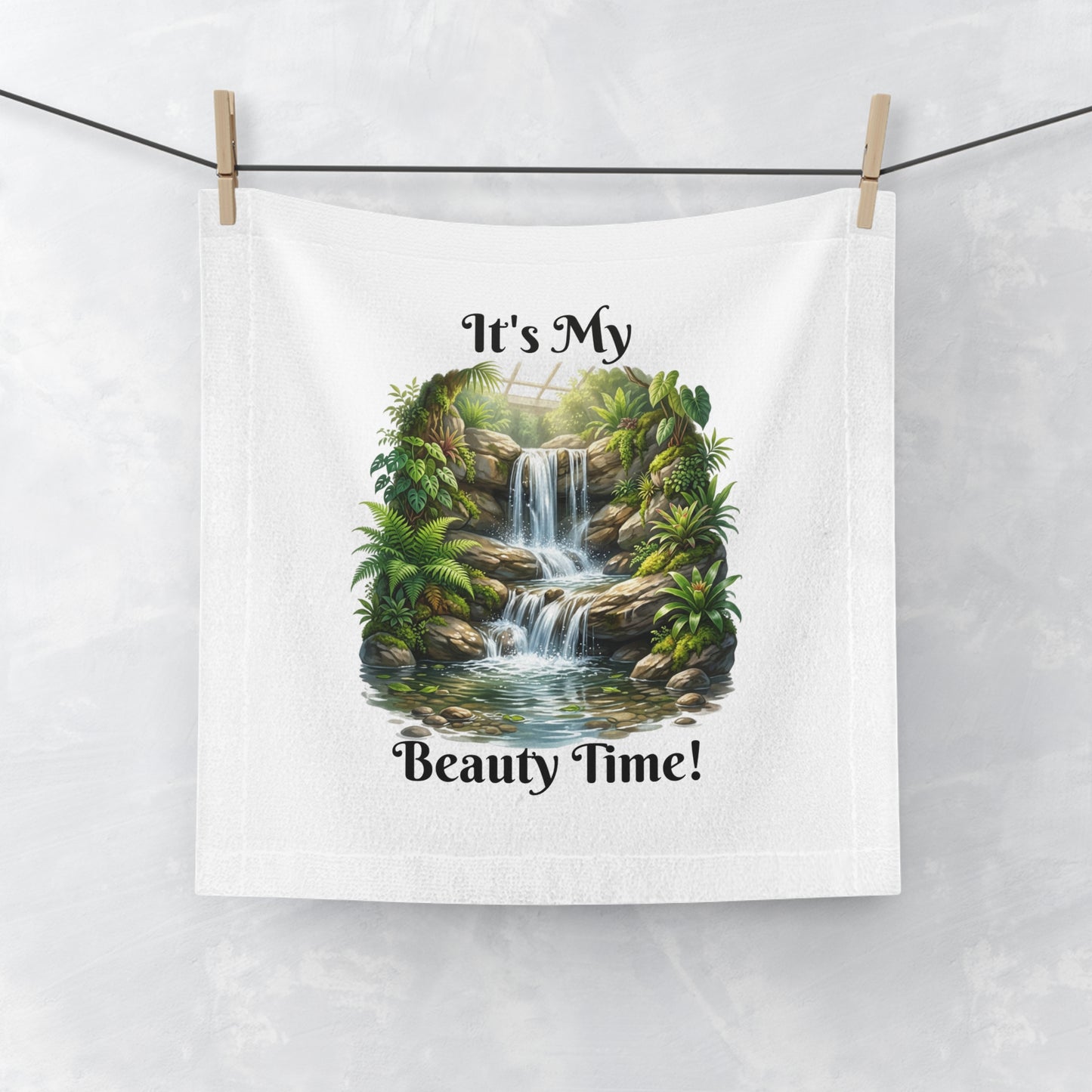 Tropical Print Face Towel - "It's My Beauty Time!" Decorative Bathroom Towel, Guest Towel, Gift for Her, Salon Spa Accessories