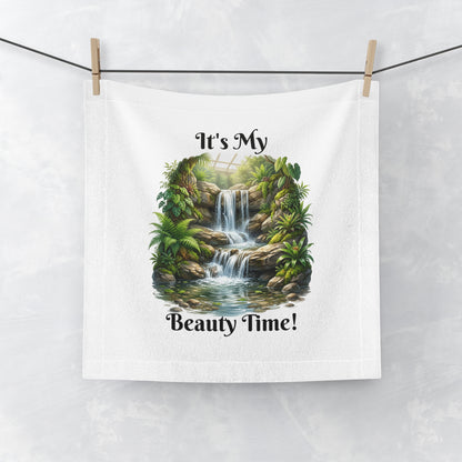 Tropical Print Face Towel - "It's My Beauty Time!" Decorative Bathroom Towel, Guest Towel, Gift for Her, Salon Spa Accessories