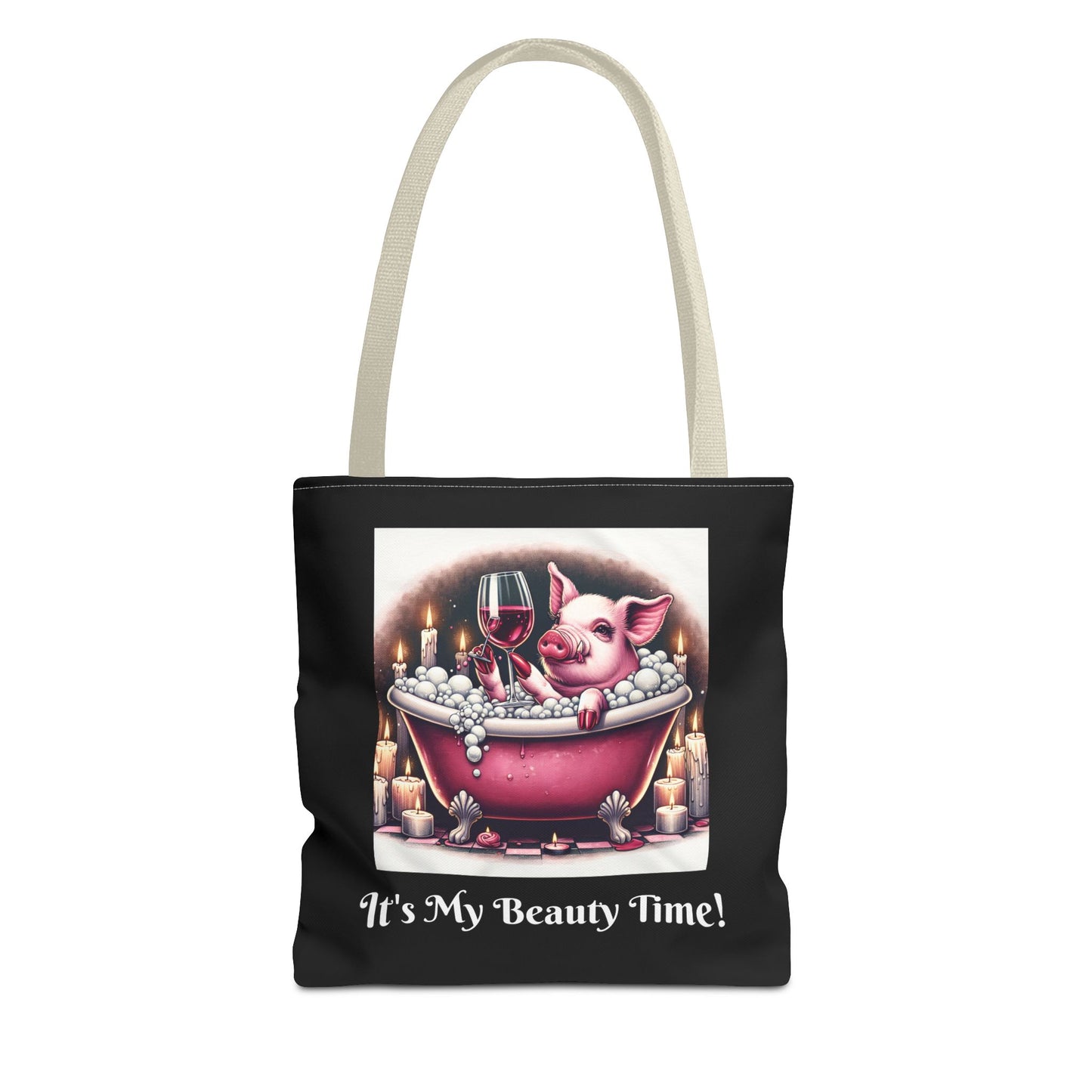 Pretty Pig Bath Black Tote Bag - Cute Animal Lover Gift, Fun Shopping Bag, Funny Carryall, Quirky Shoulder Bag, Unique Grocery Tote