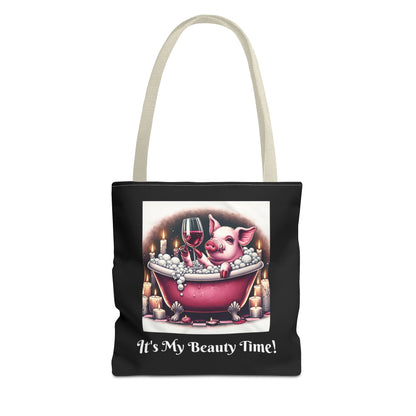 Pretty Pig Bath Black Tote Bag - Cute Animal Lover Gift, Fun Shopping Bag, Funny Carryall, Quirky Shoulder Bag, Unique Grocery Tote