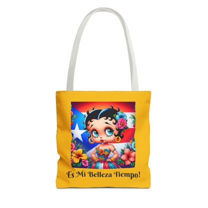 Betty Boop 'Es Mi Belleza Tiempo!' Yellow Tote Bag – Cute Puerto Rican Flag Floral Purse, Stylish Carryall, Chic Handbag