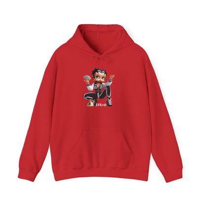 Betty Boop Squat Pose Hoodie — Retro Cartoon Graphic Pullover, Unique Design Hoodie