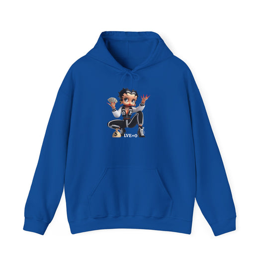 Betty Boop Squat Pose Hoodie — Retro Cartoon Graphic Pullover, Unique Design Hoodie