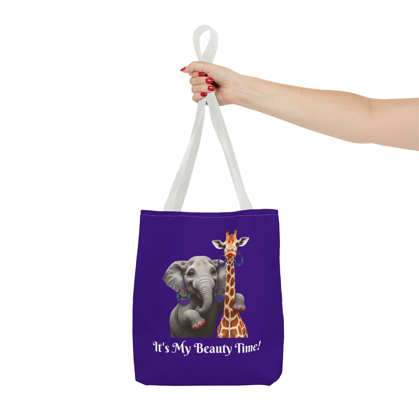 Tote Bag Purple Cute Elephant & Giraffe - Funny Carryall, Stylish Handbag, Essentials Purse