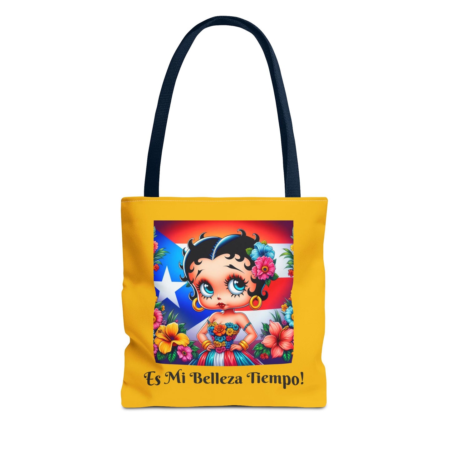 Betty Boop 'Es Mi Belleza Tiempo!' Yellow Tote Bag – Cute Puerto Rican Flag Floral Purse, Stylish Carryall, Chic Handbag