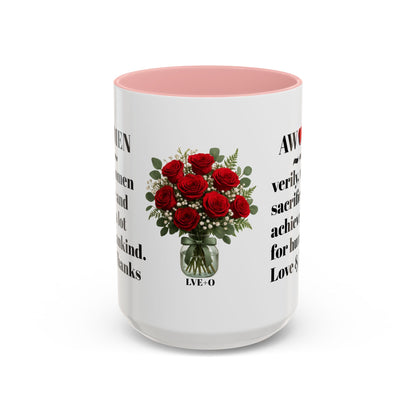 Coffee Mug, AWOMEN Accent Mug, Feminist Kitchen Decor, Empowering Tea Cup, Inspirational Quote, Gift for Women, Black and White Mug