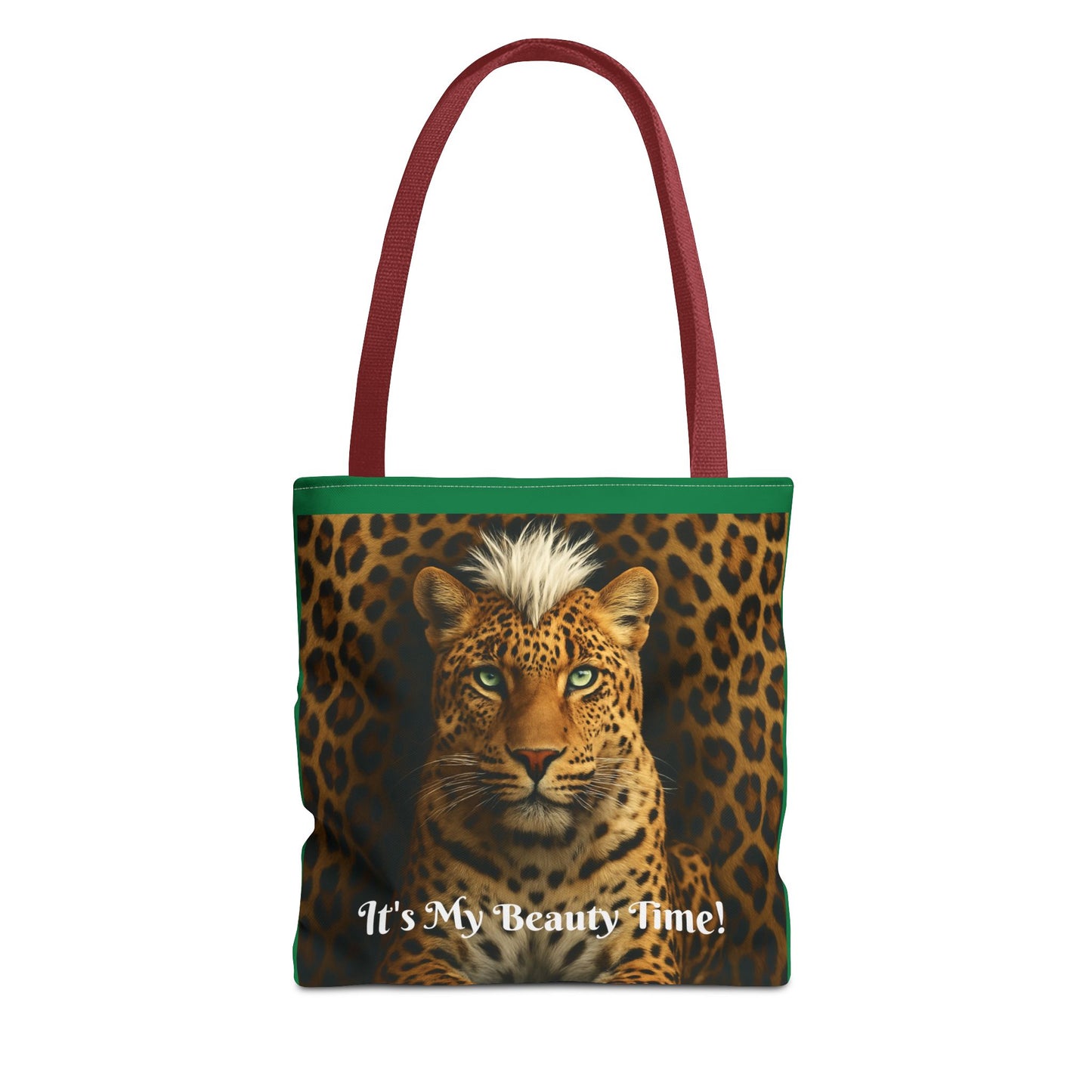 Leopard Portrait Green Tote Bag - Chic Shoulder Purse, Stylish Carryall, Everyday Handbag