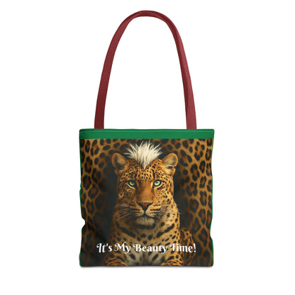 Leopard Portrait Green Tote Bag - Chic Shoulder Purse, Stylish Carryall, Everyday Handbag