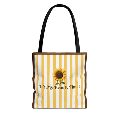 Tote Bag Sunflower Stripes – "It's My Beauty Time!" Carryall, Chic Shoulder Purse, Fun Vibrant Handbag