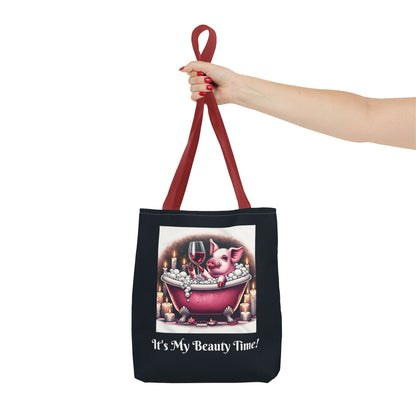 Pretty Pig Bath Black Tote Bag - Cute Animal Lover Gift, Fun Shopping Bag, Funny Carryall, Quirky Shoulder Bag, Unique Grocery Tote