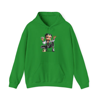 Betty Boop Squat Pose Hoodie — Retro Cartoon Graphic Pullover, Unique Design Hoodie