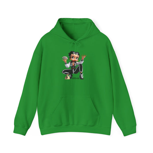 Betty Boop Squat Pose Hoodie — Retro Cartoon Graphic Pullover, Unique Design Hoodie