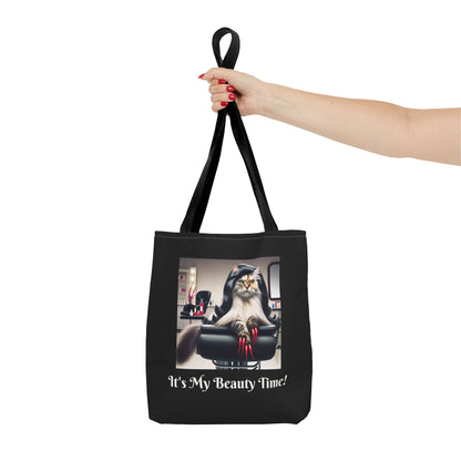 Confident Cat Black Tote Bag - Salon Spa Tote Bag, Feline Theme Carryall, Animal Print Shopping Bag, Purse for Cat Lovers