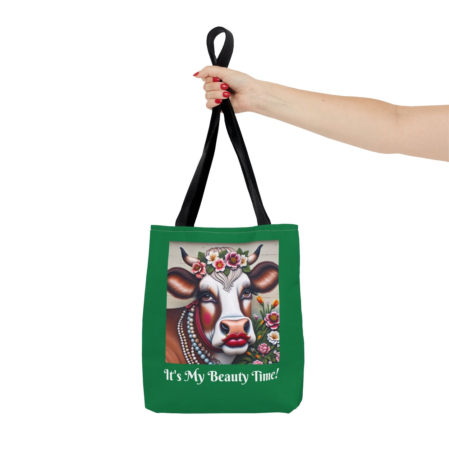 Captivating Cow Grass Green Tote Bag - Cute Farm Animal Carryall, Funny Barnyard Purse, Chic Cow Handbag, Animal Print