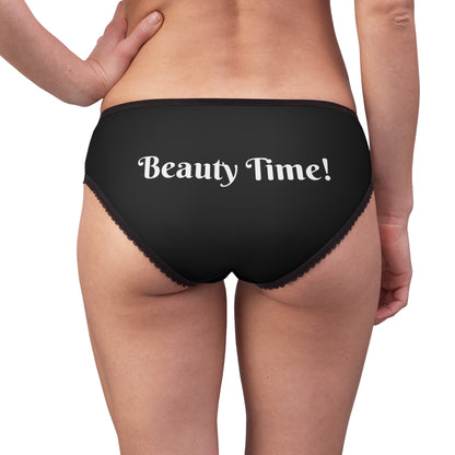 Women's Leopard Black Briefs — "It's My Beauty Time" Rose Print, Women's Underwear, Gift for Her, Pretty Panties