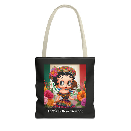 Fiesta Betty Boop Black Graphic Tote Bag - "Es Mi Belleza Tiempo" Chic Carryall, Shoulder Purse, Casual Tote Bag