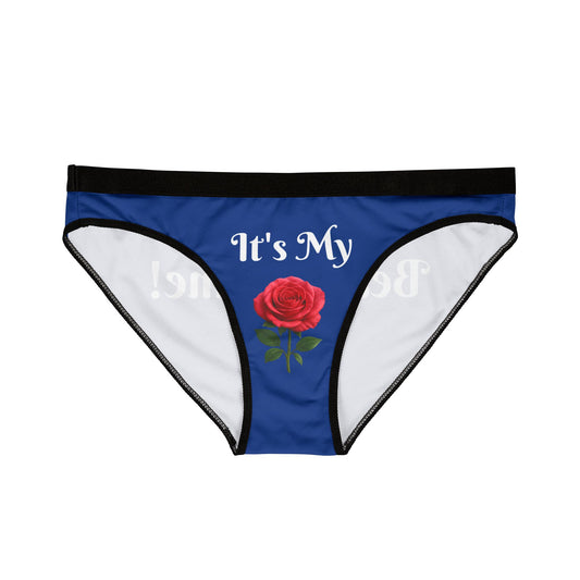 Women's Blue Underwear with Fun Quote, Floral Design Panties, Gift for Her, Loungewear, Self-Care Essentials