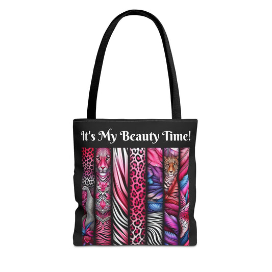 Botanical Animals Black Tote Bag - Perfect for Shopping, Travel, or Everyday Use, Gift for Safari Animal Lovers, Its My Beauty Time Design