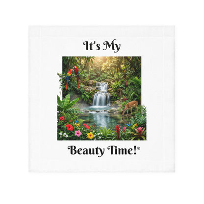 Face Towel — "It's My Beauty Time!" Tropical Waterfall Vanity Towel, Salon Spa Towel, Gift Towel