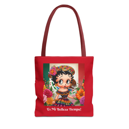 Fiesta Betty Boop Red Graphic Tote Bag - "Es Mi Belleza Tiempo" Chic Carryall, Shoulder Purse, Casual Tote Bag
