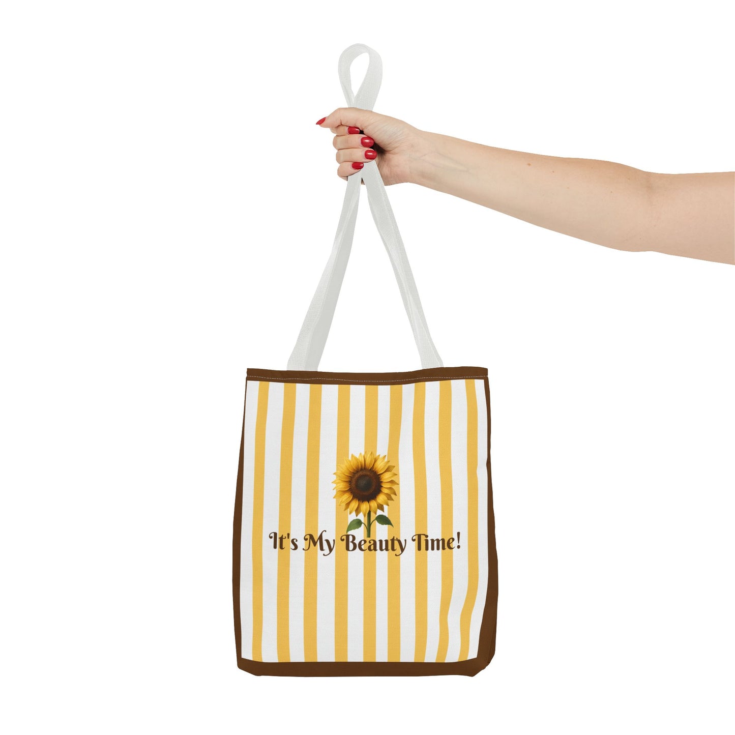 Tote Bag Sunflower Stripes – "It's My Beauty Time!" Carryall, Chic Shoulder Purse, Fun Vibrant Handbag