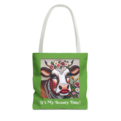 Captivating Cow Lime Green Tote Bag - Cute Farm Animal Carryall, Funny Barnyard Purse, Chic Cow Handbag, Animal Print