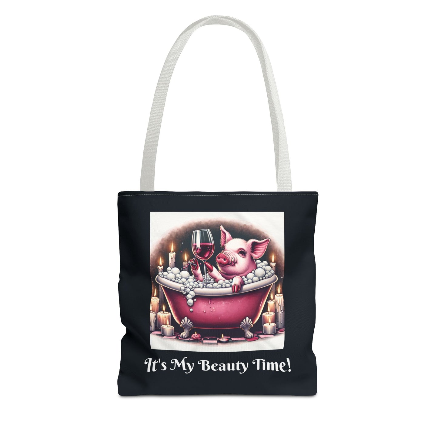 Pretty Pig Bath Black Tote Bag - Cute Animal Lover Gift, Fun Shopping Bag, Funny Carryall, Quirky Shoulder Bag, Unique Grocery Tote