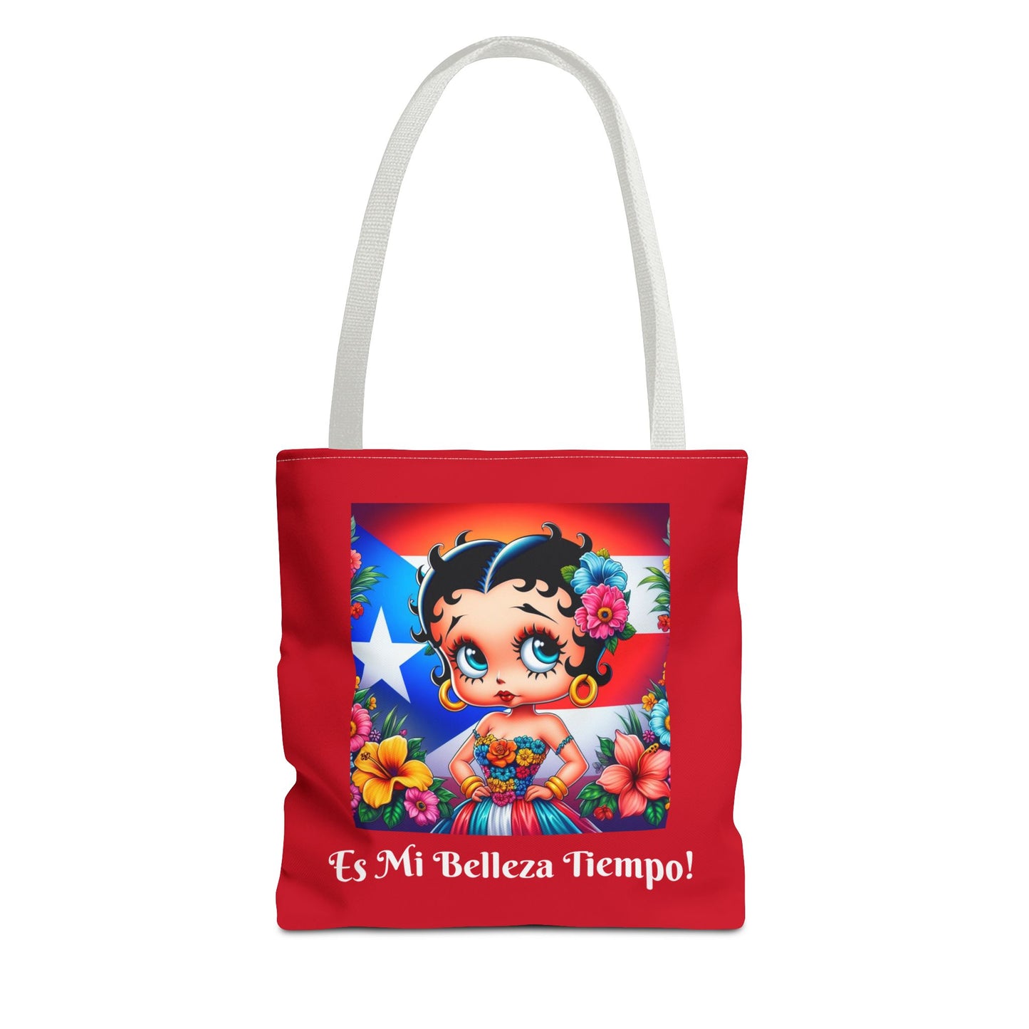 Betty Boop 'Es Mi Belleza Tiempo!' Red Tote Bag – Cute Puerto Rican Flag Floral Purse, Stylish Carryall, Chic Handbag