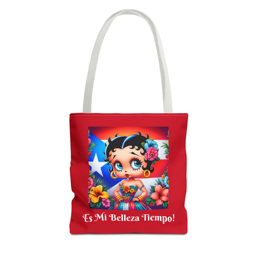 Betty Boop 'Es Mi Belleza Tiempo!' Red Tote Bag – Cute Puerto Rican Flag Floral Purse, Stylish Carryall, Chic Handbag