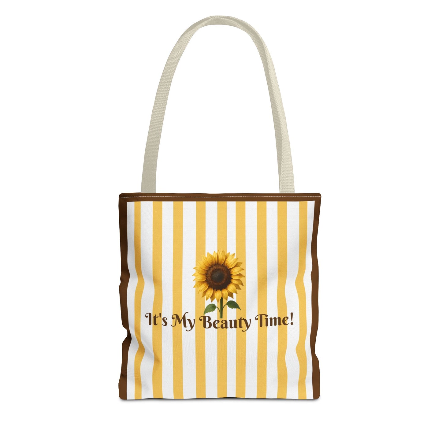 Tote Bag Sunflower Stripes – "It's My Beauty Time!" Carryall, Chic Shoulder Purse, Fun Vibrant Handbag