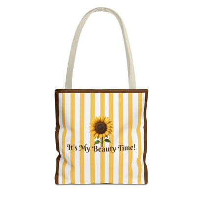 Tote Bag Sunflower Stripes – "It's My Beauty Time!" Carryall, Chic Shoulder Purse, Fun Vibrant Handbag