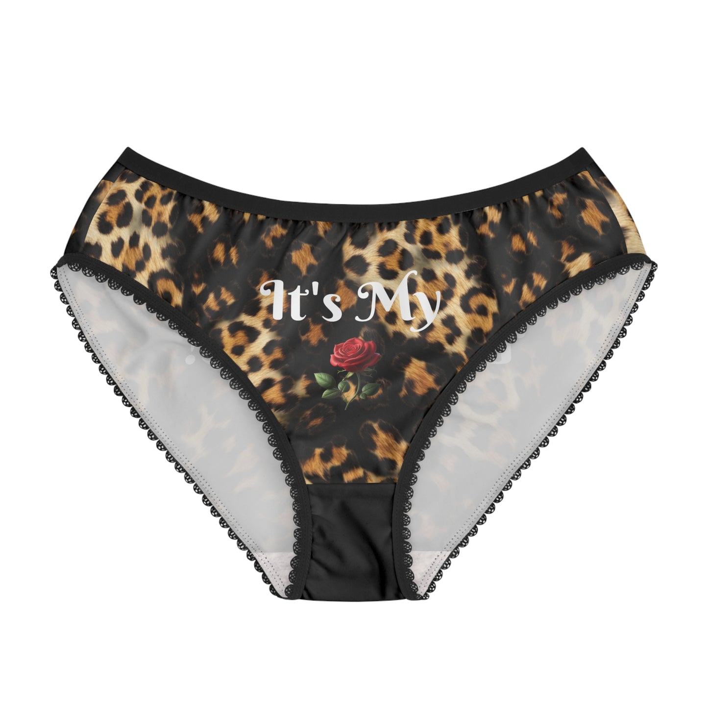 Women's Leopard Briefs — "It's My Beauty Time" Rose Print, Women's Underwear, Leopard Panties