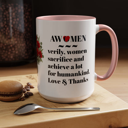 Coffee Mug, AWOMEN Accent Mug, Feminist Kitchen Decor, Empowering Tea Cup, Inspirational Quote, Gift for Women, Black and White Mug