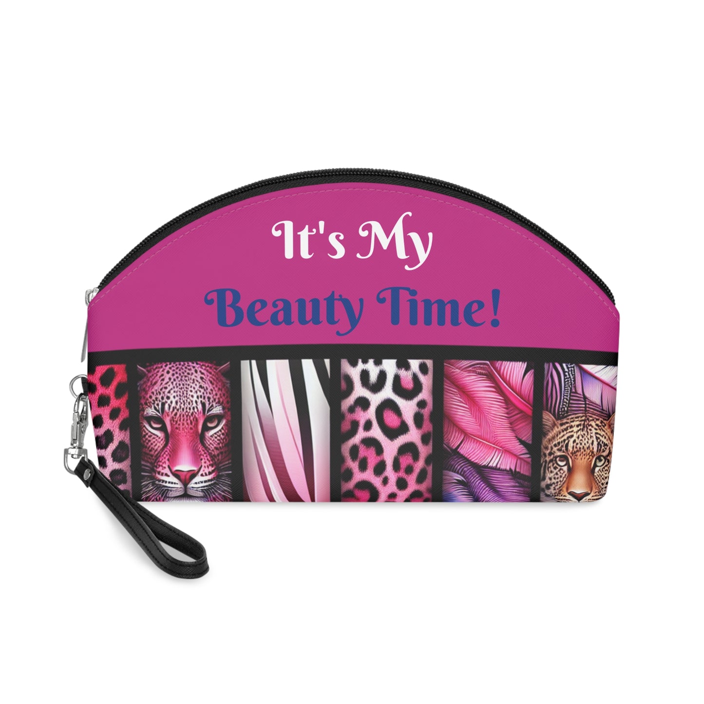 Botanical Animals Pink Makeup Bag - Small Cosmetics Bag, Cheetah Zebra Leopard Case, Safari Animal Lover Gift, Toiletry Bag,