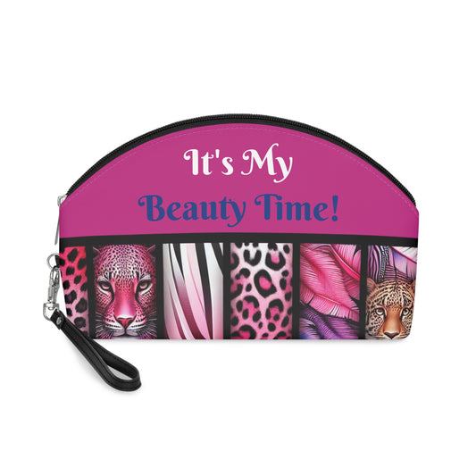 Botanical Animals Pink Makeup Bag - Small Cosmetics Bag, Cheetah Zebra Leopard Case, Safari Animal Lover Gift, Toiletry Bag,