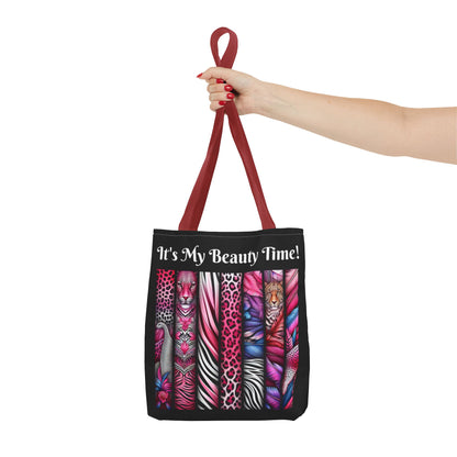 Botanical Animals Black Tote Bag - Perfect for Shopping, Travel, or Everyday Use, Gift for Safari Animal Lovers, Its My Beauty Time Design