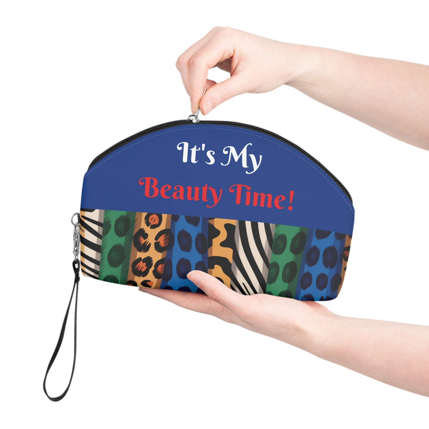 Exotic Colors Blue Makeup Bag - Small Cosmetics Bag, Cheetah Zebra Leopard Case, Safari Animal Lover Gift, Toiletry Bag,